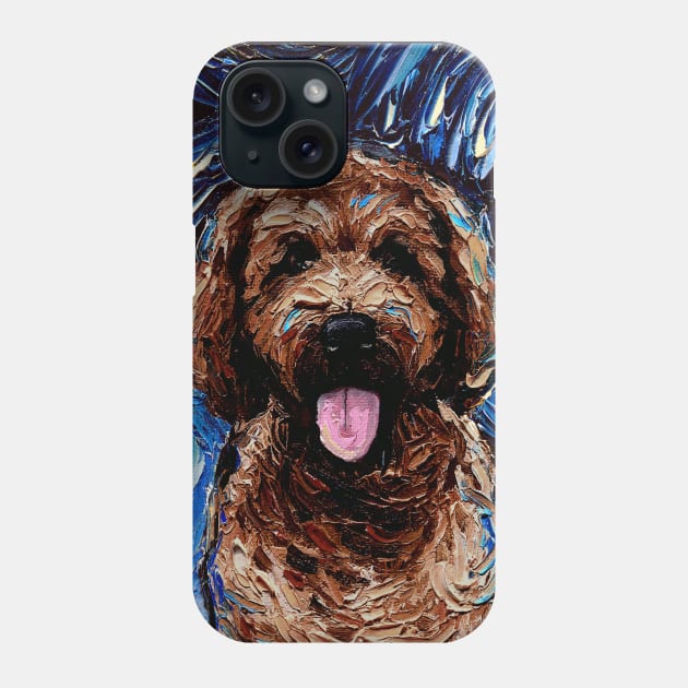 Brown Goldendoodle Night Portrait Phone Case by sagittariusgallery