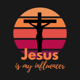 Jesus is my influencer. Retro Sunset with Silhouette Cross T-Shirt