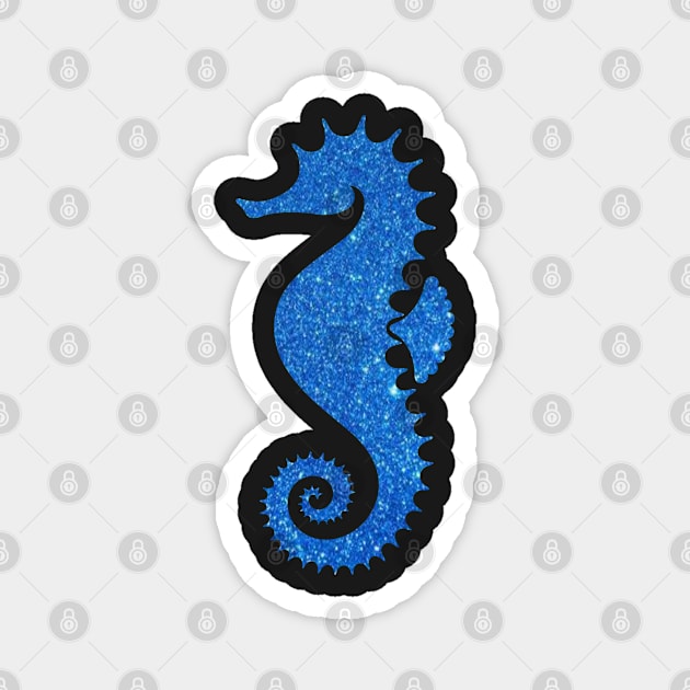 Bright Blue Faux Glitter Seahorse Magnet by Felicity-K