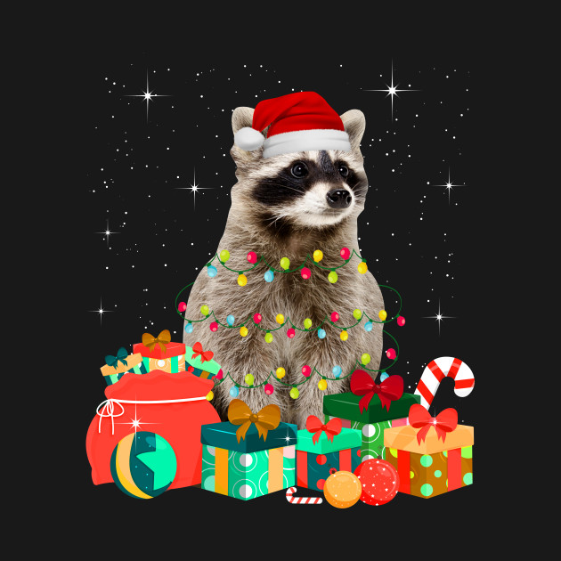 Discover Raccoon Christmas Hat Lights Family Xmas Gift Love Animals - Raccoon Christmas Lights Gifts Family - T-Shirt