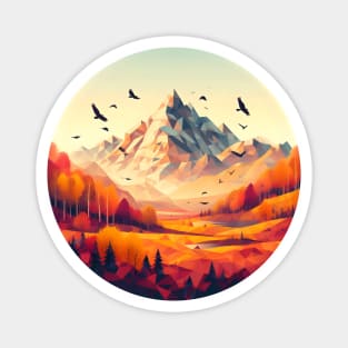 Autumn Forest with Low Poly Mountain Magnet