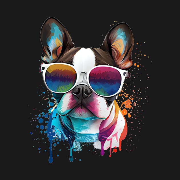 Colourful cool French Bulldog (pug) dog with sunglasses. by MLArtifex