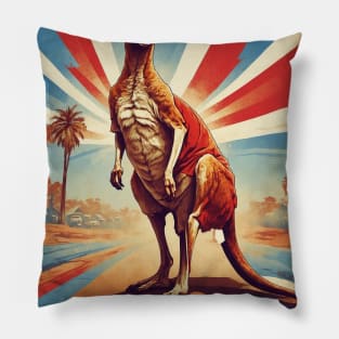 Australia Kangaroo Vintage Travel Poster Tourism Art Pillow