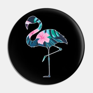 Flamingo with Tropical leaves Pattern, Love Flamingos Pin