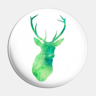 Green Deer Watercolor Portrait Pin