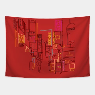 Japanese Street at Night Illustration Tapestry