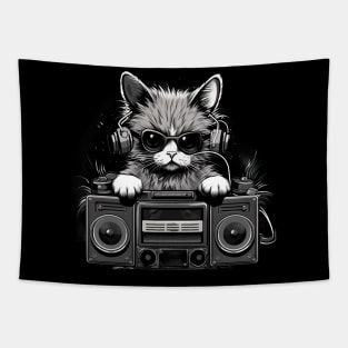 Groovy DJ Cat with Boombox Tapestry