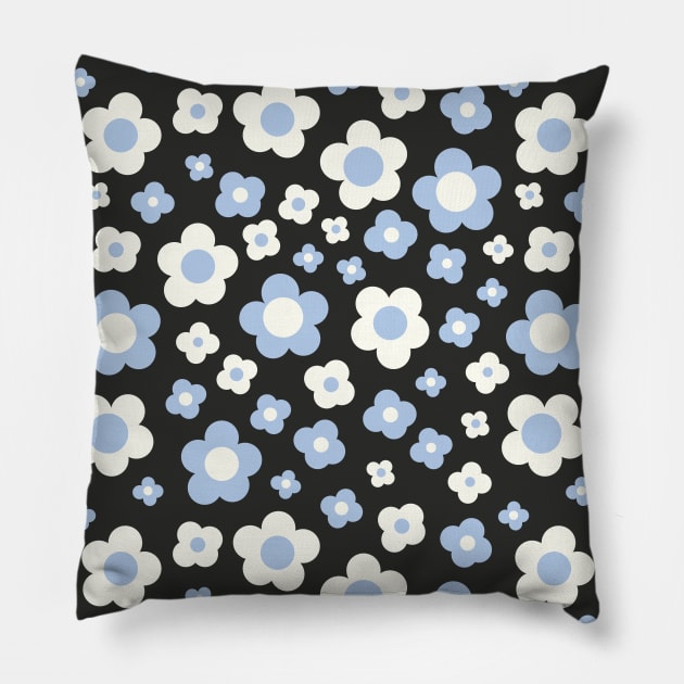 black and blue groovy retro y2k 2000s big pastel flower power 1960s 60s 70s danish aesthetics coconut girl ditsy daisies Pillow by blomastudios