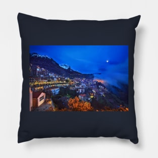 Night falling in Arachova & Parnassos mountain Pillow