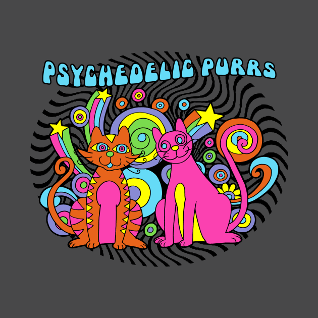 Psychedelic Purrs Vintage Trippy Retro Cute Cats Cartoon Gift For Cat Lovers by Keira's Art