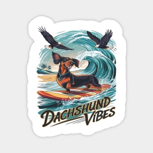 Majestic Dachshund Dog Catching a Wave Surfing Magnet