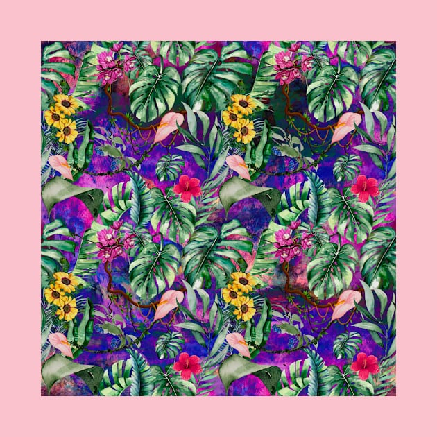 Cute tropical floral leaves botanical illustration, tropical plants,leaves and flowers, dark purple leaves pattern by Zeinab taha