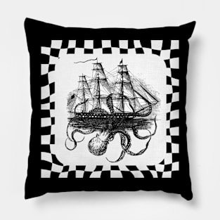 Kraken Attacking on Checkered Background Pillow