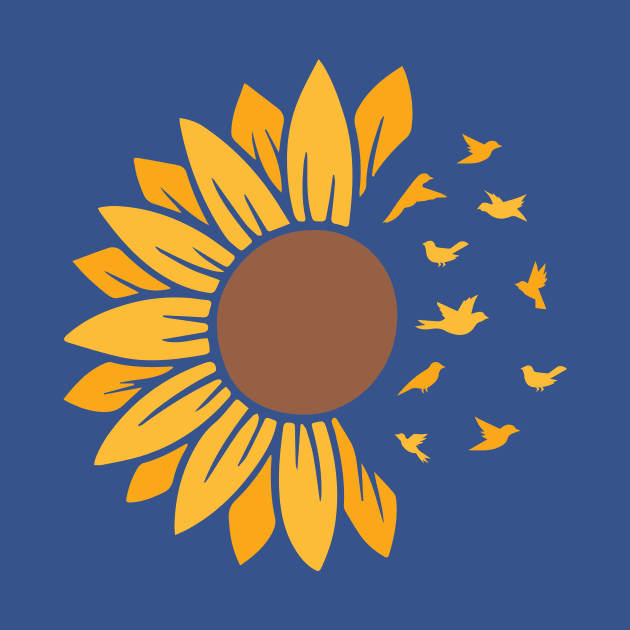 Sunflower with birds flying/breaking away by Rebel Merch