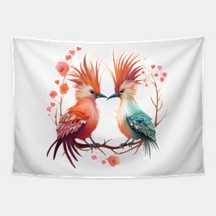 Valentine Kissing Hoatzin Bird Couple Tapestry