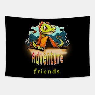 Camper with a giant lizard - Adventure with friends Tapestry