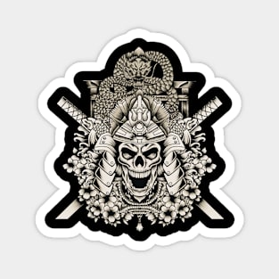 Samurai skull with japanese dragon Magnet