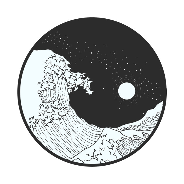 great wave yin yang hokusai crewneck sweatshirt teepublic
