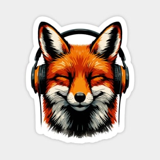 Funny Smiling musical fox wearing headphones Magnet