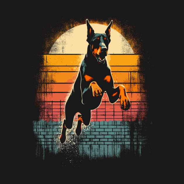 Dobermann Pinscher Pet Dog Retro Sunset by podtuts