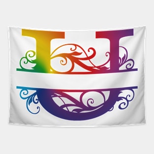 The Letter U Colorful Floral Tie Dye Tapestry