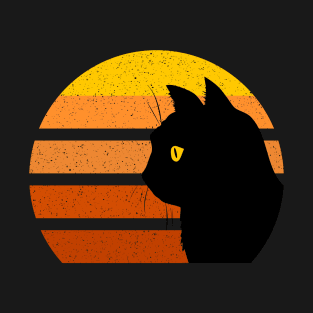 Retro Black Cat Distressed Vintage T-Shirt