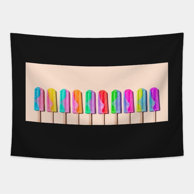 Row of rainbow-colored icecream lollies Tapestry by karinelizabeth