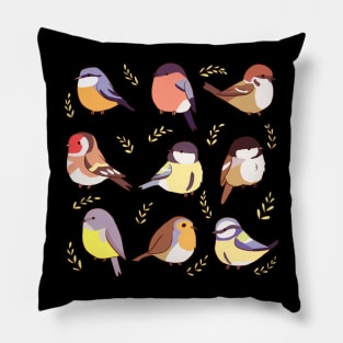 Cute European birds illustration Pillow