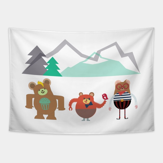 three little bears Tapestry by Beni-Shoga-Ink