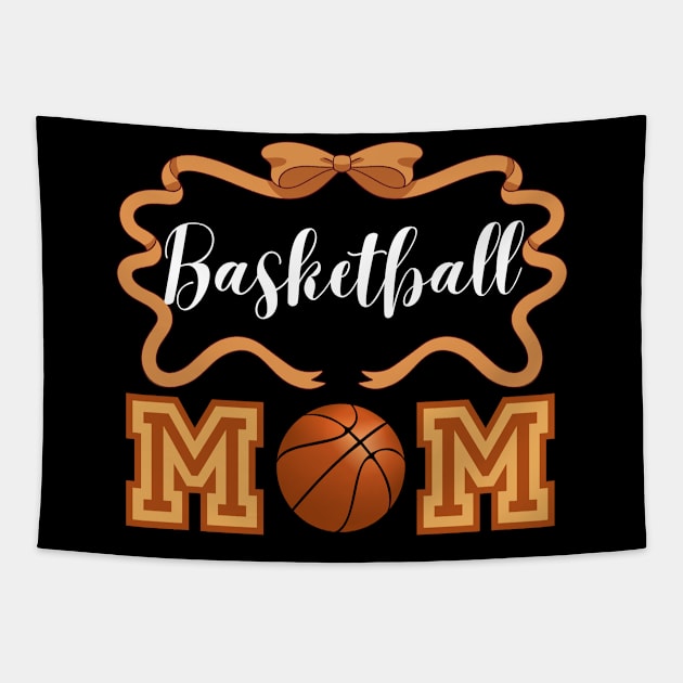 Cute Basketball Mom Shirt with Hair Bow and Ribbon Design for College Game Day for Basketball Lover Mom as Mother's Day Gift Tapestry by Motistry