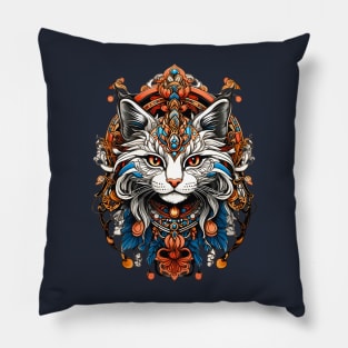 Mysterious Cat tribal art retro vintage design Pillow