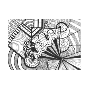 Abstract pattern to print with curves, lines, stripes inspired by zentangle T-Shirt