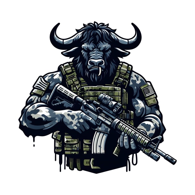 Tactical Minotaur Power Tee: Where Mythical Might Meets Modern Strength by Rawlifegraphic