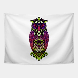 colorful mr owl in ecopop pattern aesthetic art Tapestry