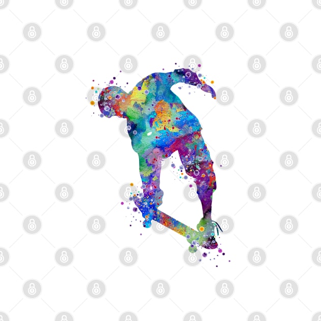 Boy Skateboard Nose Grab Trick Watercolor Silhouette by LotusGifts