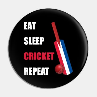 Eat Sleep Cricket Repeat Netherlands Flag Cricket Bat Pin