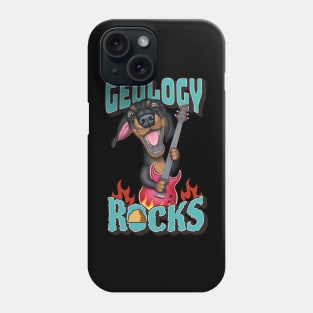 Cute Geology Rocks with dachshund doxie dog playing guitar Phone Case