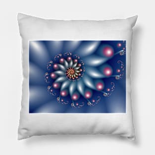 blue abstract spiral fractal Pillow