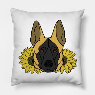 Fawn Shepherd/Malinois with Sunflowers Pillow
