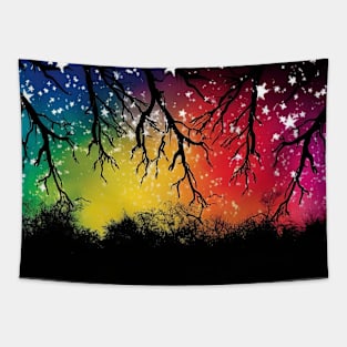 Fantasy Rainbow Forest with Starry Sky Tapestry