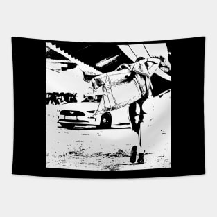 Black and White Time to Say Goodbye Mustang Girl Tapestry