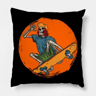 Skeleton Skateboard Cool Aesthetic Pillow