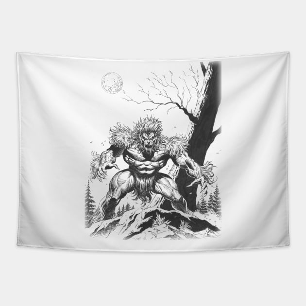 Wolfman Line Art Tapestry by Paul_Abrams