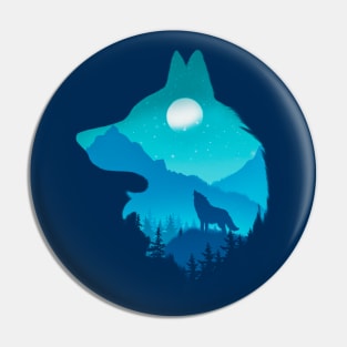 Lonely Night - Wolf (Digital Drawing) Pin