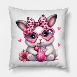 Valentine Rabbit Drinking Ice Cream Pillow