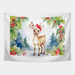 Baby Deer In Winter wonderland Tapestry