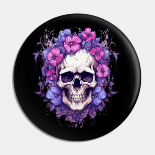 Skull and Purple Flowers Pin