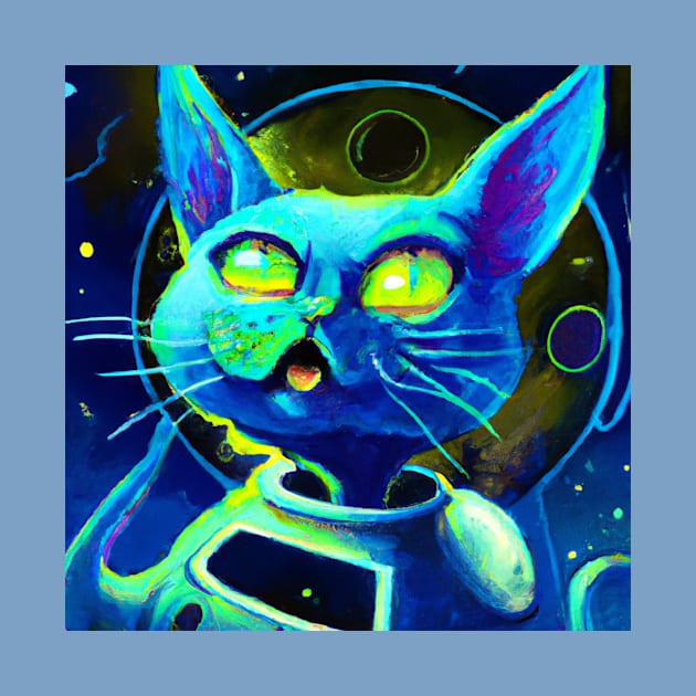 Blue Astronaut Cat is in Awe of the Expansive Universe by Star Scrunch