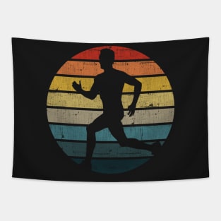 Running Man Silhouette On A Distressed Retro Sunset design Tapestry