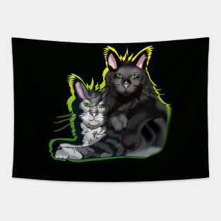 Black fluffy cat brothers with green eyes Tapestry